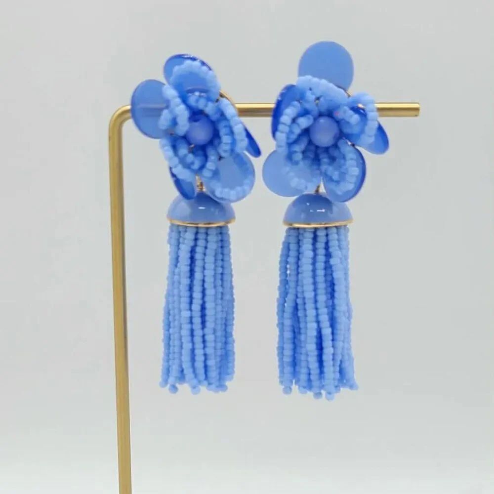 J Crew Blue Floral Beaded Earrings